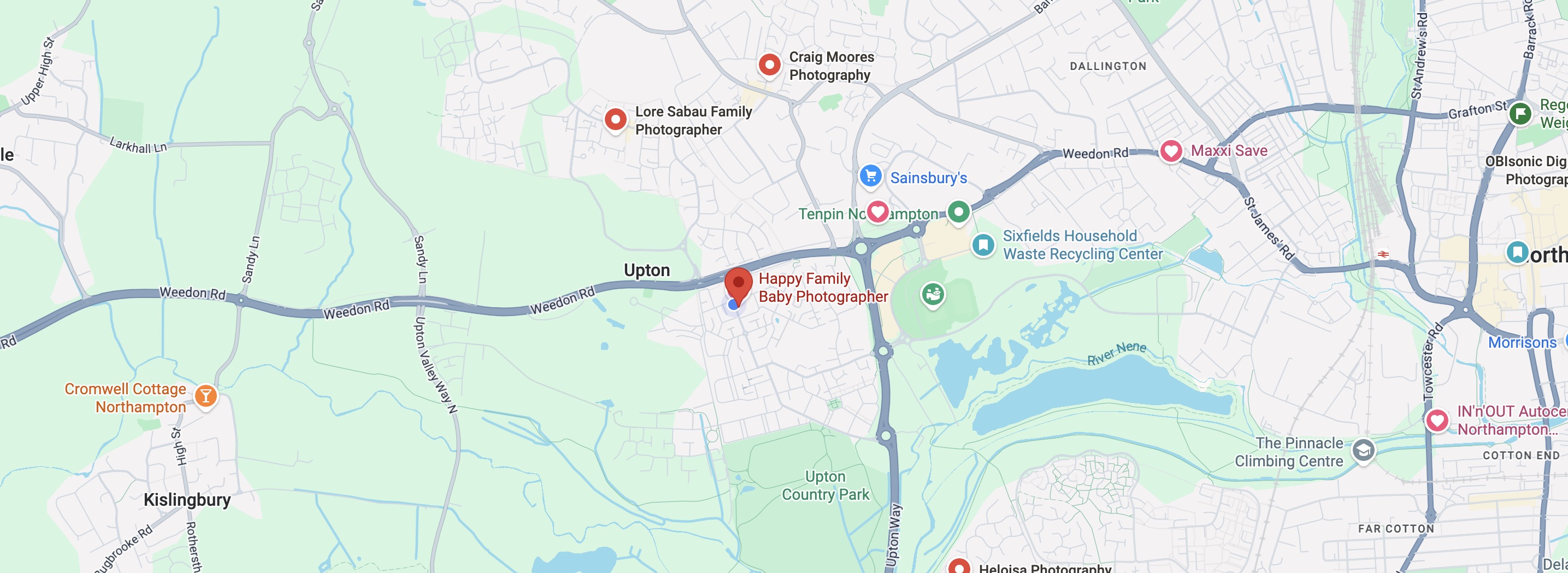 Happy Family Photography service area map around Northampton